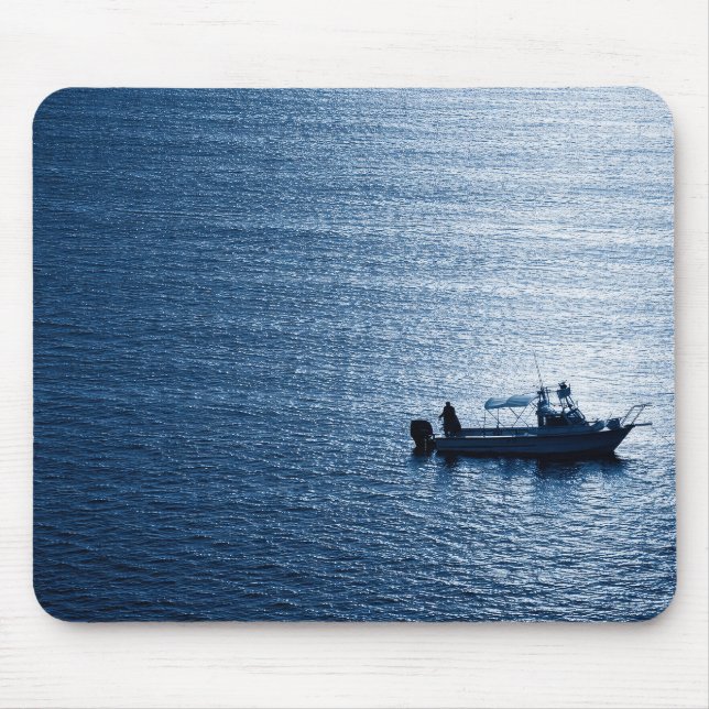 Minimalist Ocean Wall Art Fisherman Blue Mouse Pad (Front)