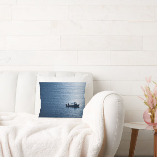 Minimalist Ocean Wall Art Fisherman Blue Throw Pillow