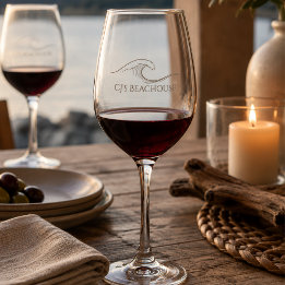 Minimalist Ocean Wave Coastal Beach House Wine Glass