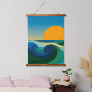 Minimalist Ocean Wave Sunset Topped Wall Tapestry
