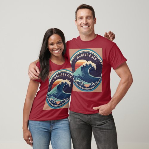 Minimalist Ocean Wave Surfing T_Shirt Design