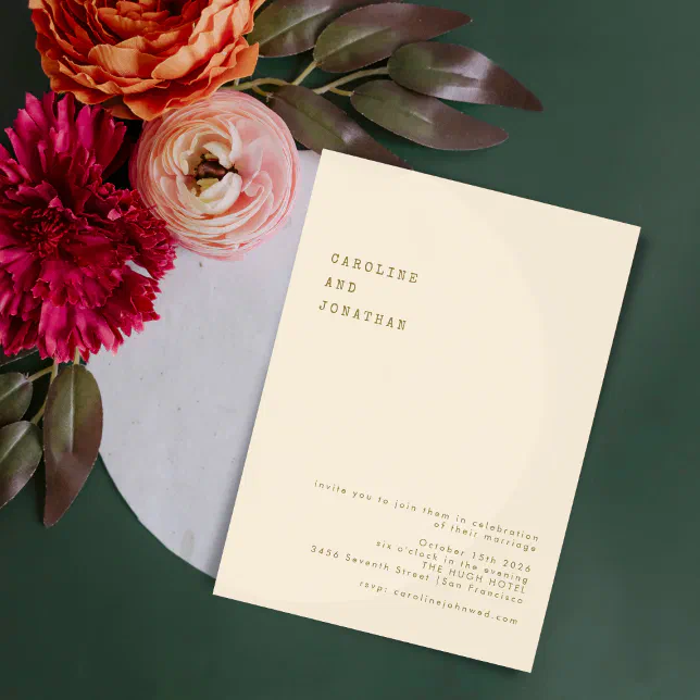 Minimalist Ochre Retro Typewriter Font Wedding Invitation Zazzle