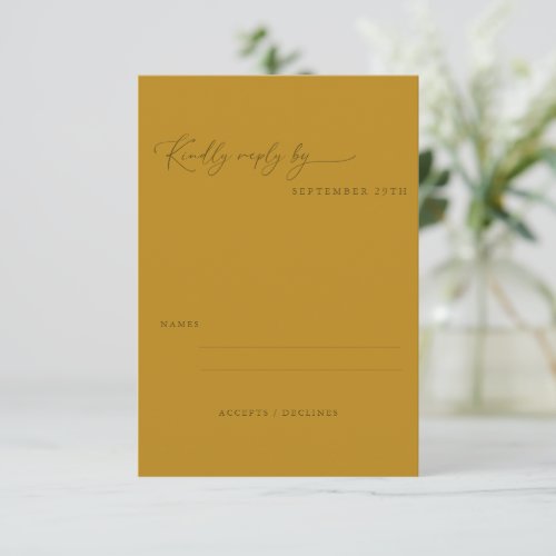 Minimalist Ochre Yellow Boho Script Wedding RSVP Card