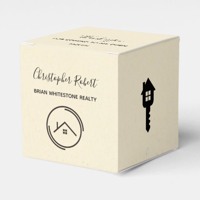 Minimalist Off White Real Estate Favor Boxes (Front Side)
