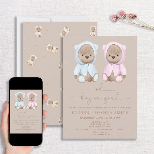 Minimalist Oh Baby Bear Gender Reveal Party Invitation