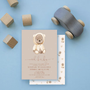 Minimalist Oh Baby Brown Bear Baby Shower Invitation