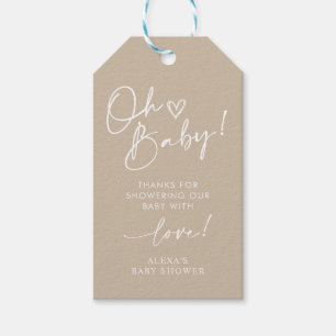 Minimalist Oh Baby Shower Beige Neutral Favor Gift Tags