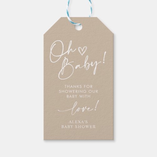 Minimalist Oh Baby Shower Beige Neutral Favor  Gift Tags