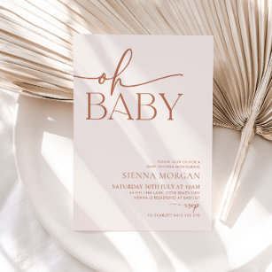 Minimalist Oh Baby Shower Gender Neutral Beige Invitation