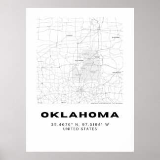 Minimalist Oklahoma Map Art - Black and White Poster