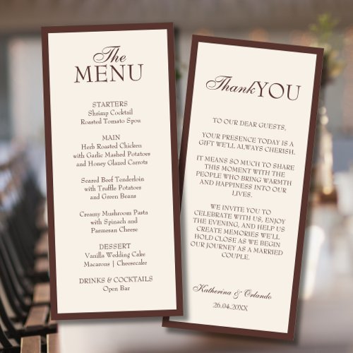Minimalist Old Money Wedding Menu Thank You Note
