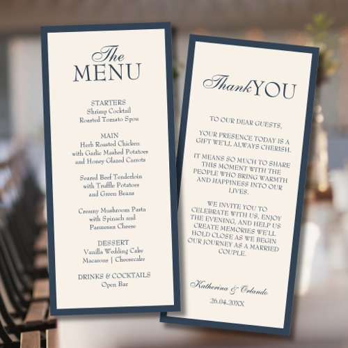 Minimalist Old Money Wedding Menu Thank You Note