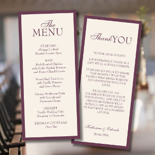 Minimalist Old Money Wedding Menu Thank You Note