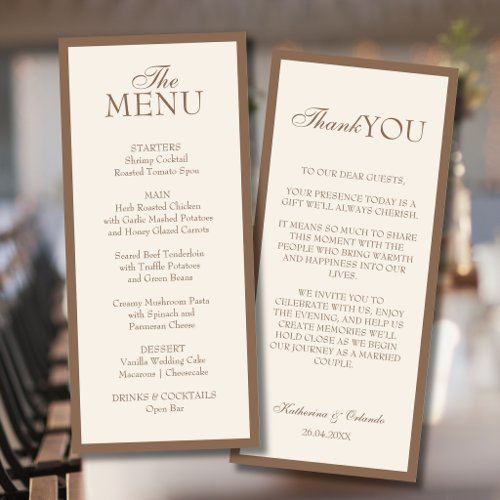 Minimalist Old Money Wedding Menu Thank You Note