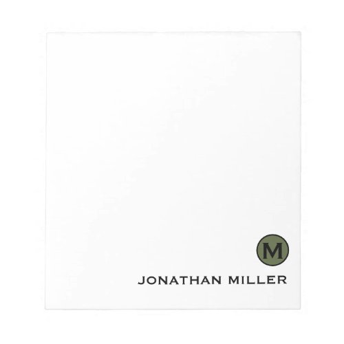 Minimalist Olive Black Initial and Name Notepad