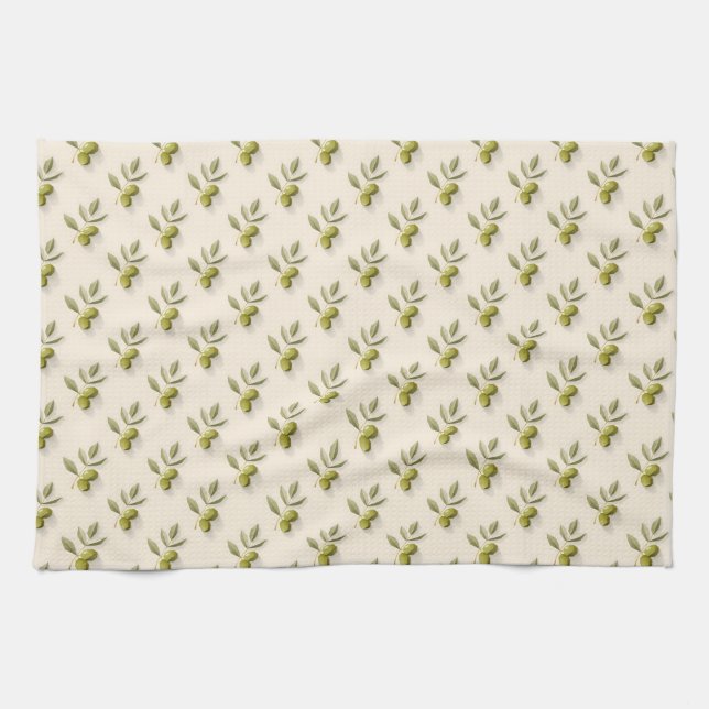 Minimalist olive branch seamless pattern kitchen towel (Horizontal)
