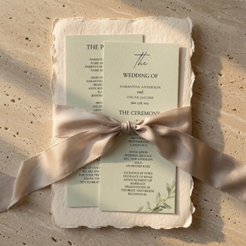 Minimalist Olive Branch Wedding Program Elegant