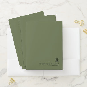 Minimalist Olive Classic Monogram Pocket Folder