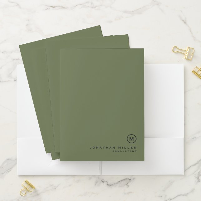 Minimalist Olive Classic Monogram Pocket Folder (In Situ)