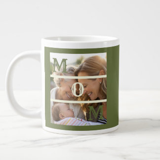 Minimalist Olive Green Custom Photo Mom Keepsake Giant Coffee Mug