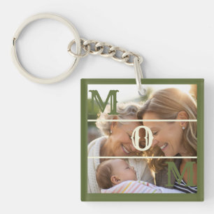 Minimalist Olive Green Custom Photo Mom Keepsake Keychain