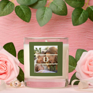 Minimalist Olive Green Custom Photo Mom Keepsake Scented Candle