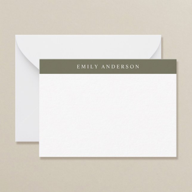 Minimalist Olive Green Elegant Monogram Note Card (Creator Uploaded)