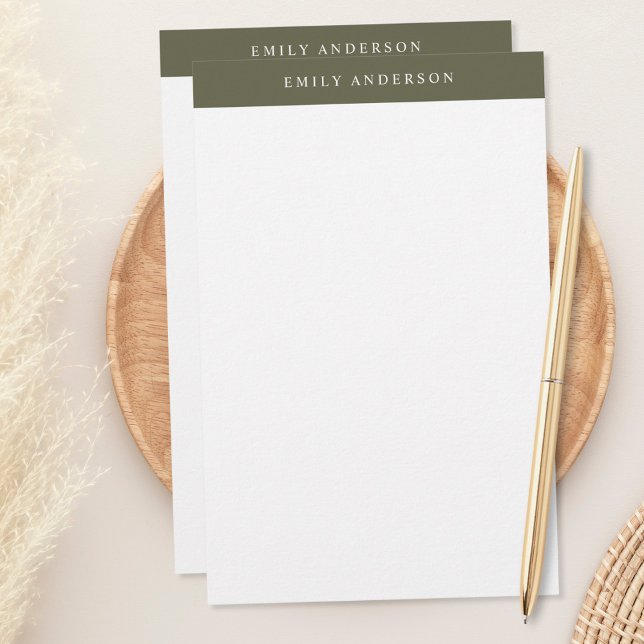 Minimalist Olive Green Elegant Monogram Stationery (Creator Uploaded)