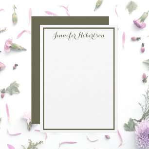 Minimalist Olive Green Elegant Script Custom name  Note Card