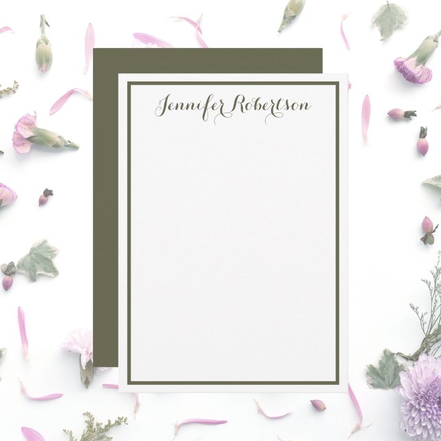 Minimalist Olive Green Elegant Script Custom name  Note Card (Creator Uploaded)