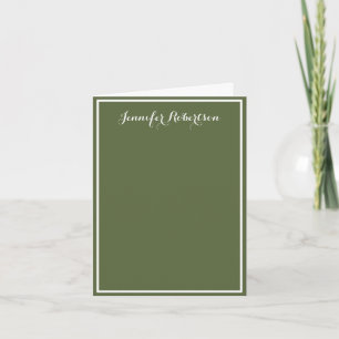 Minimalist Olive Green Elegant Script Custom name  Note Card