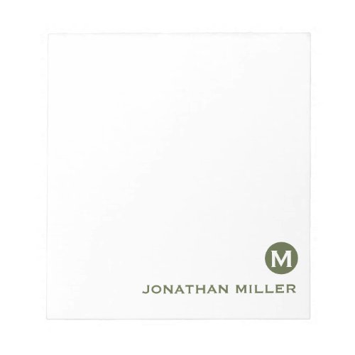 Minimalist Olive Green Initial and Name Notepad