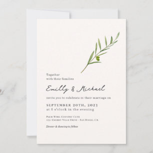 Minimalist Olive Green Leaf Bran Wedding Invitation