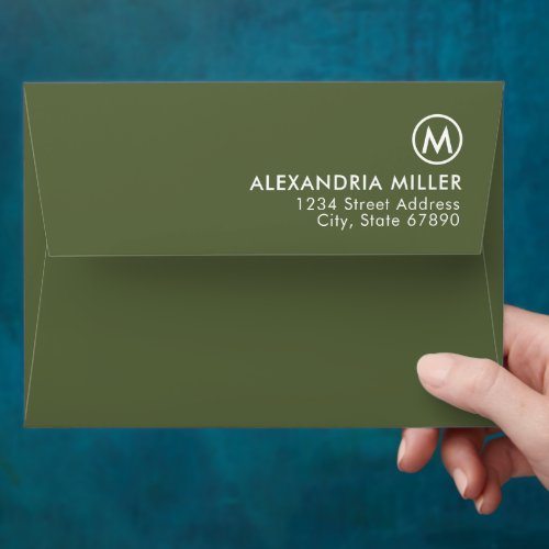 Minimalist Olive Green Monogram Return Address Envelope