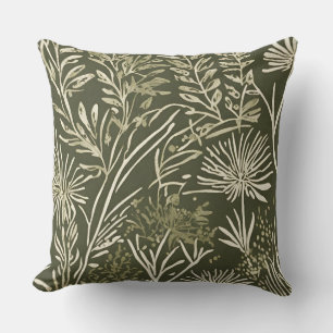 Minimalist Olive Green Sage Botanical Print Throw Pillow