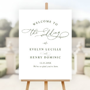 Minimalist Olive Green Script Wedding Welcome Foam Board