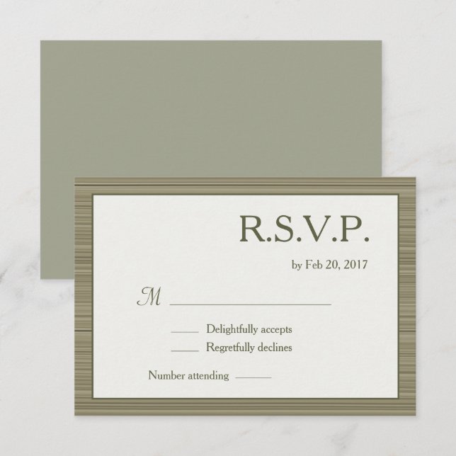 Minimalist olive green stripes modern wedding rsvp invitation (Front/Back)