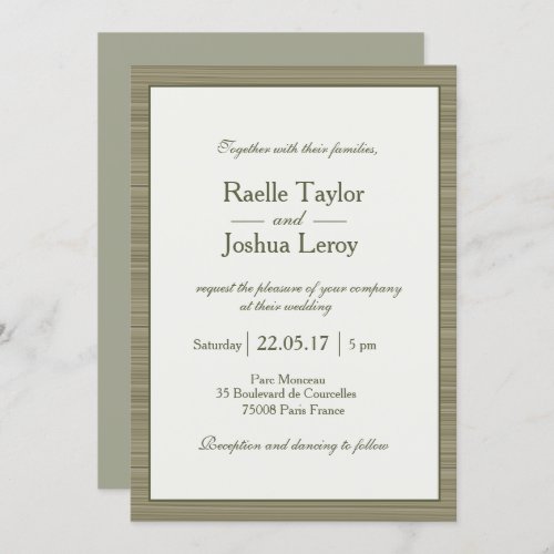 Minimalist olive green stripes modern zen wedding invitation