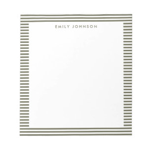 Minimalist Olive Green Stripes Monogram Notepad