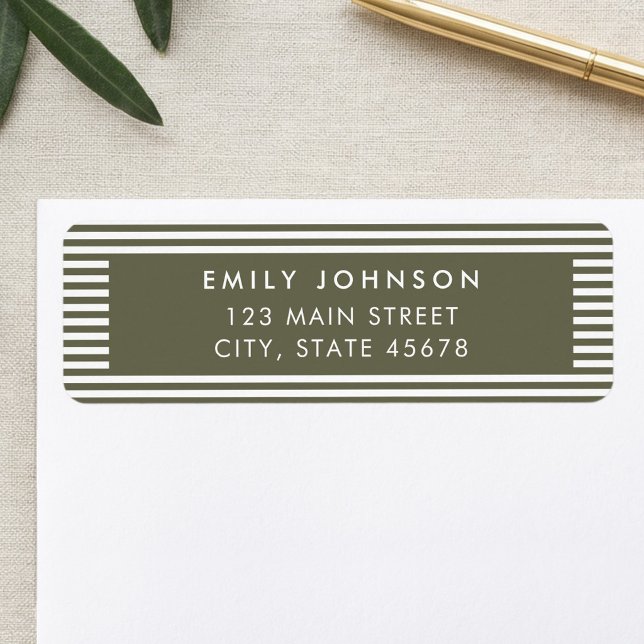 Minimalist Olive Green Stripes Return Address Label (Creator Uploaded)