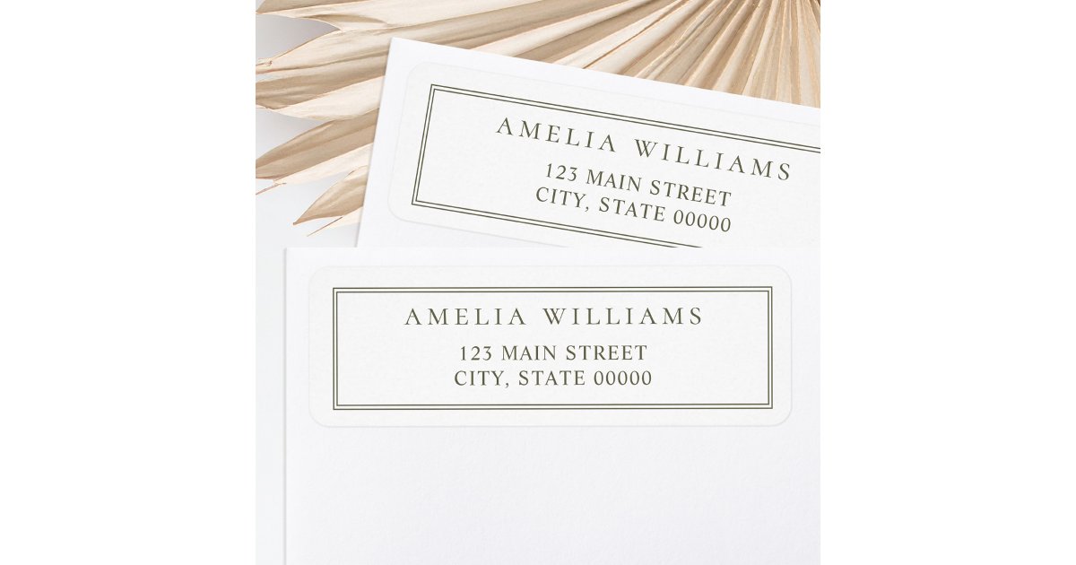 Minimalist Olive Green Two Border Return Address Label | Zazzle