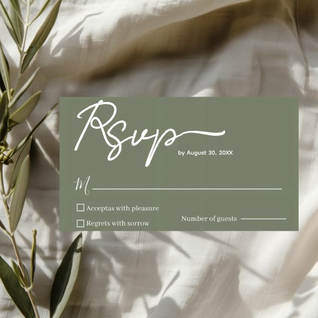 Minimalist Olive Green Wedding RSVP Card Template  (Creator Uploaded)