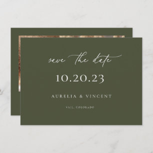 Minimalist Olive Green Wedding Save The Date