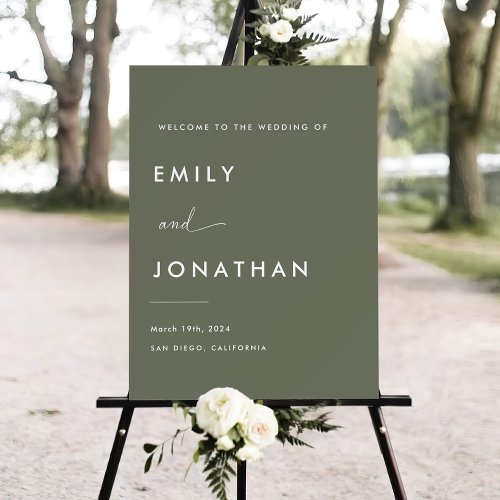 Minimalist Olive Green Wedding Welcome  Foam Board