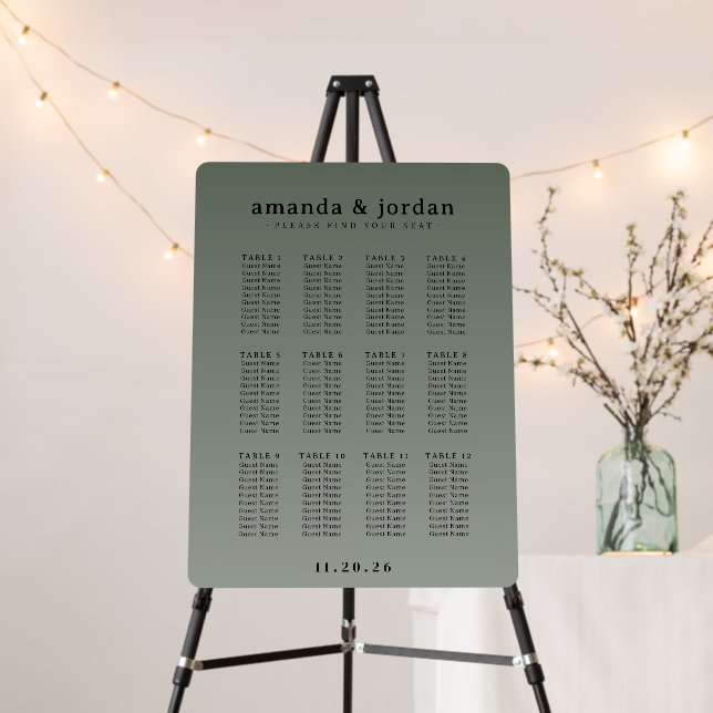 Minimalist Olive Grid Seating Chart Foam Board (In Situ (Stand))