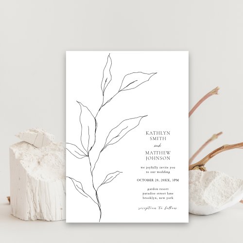 Minimalist Olive Leaf Branch Greenery Wedding Invitation