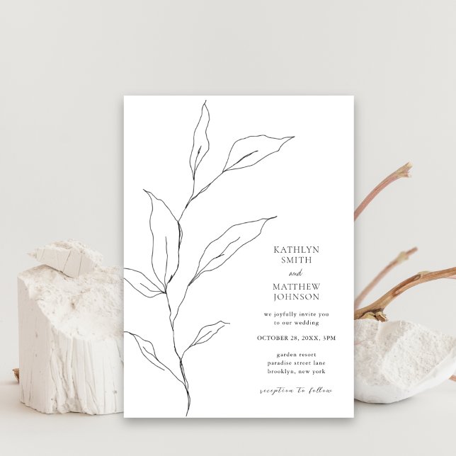 Minimalist Olive Leaf Branch Greenery Wedding Invitation (Creator Uploaded)