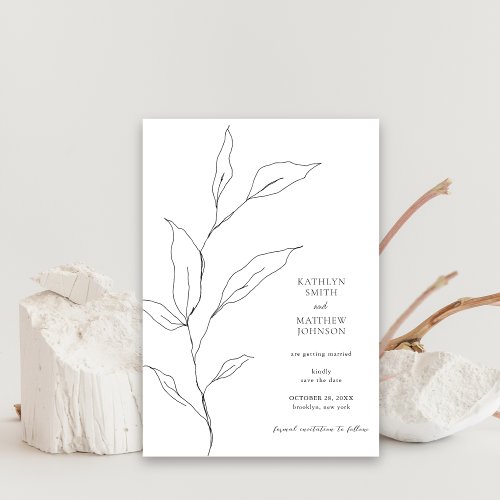 Minimalist Olive Leaf Branch Greenery Wedding Save The Date
