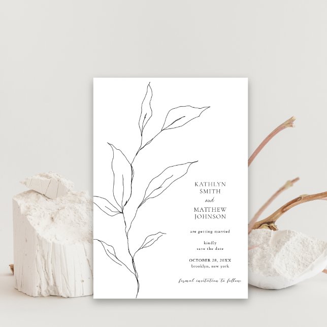 Minimalist Olive Leaf Branch Greenery Wedding Save The Date (Creator Uploaded)
