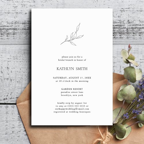 Minimalist Olive Leaf Branch Modern Bridal Brunch Invitation
